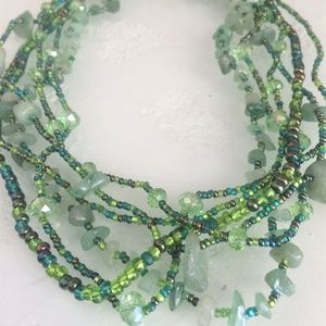 18" Czech Glass Beads IRIDESCENT GREENS Necklace